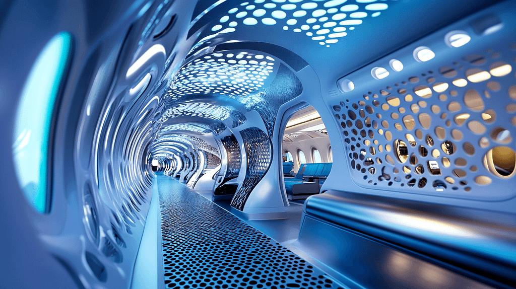 a long corridor with lights